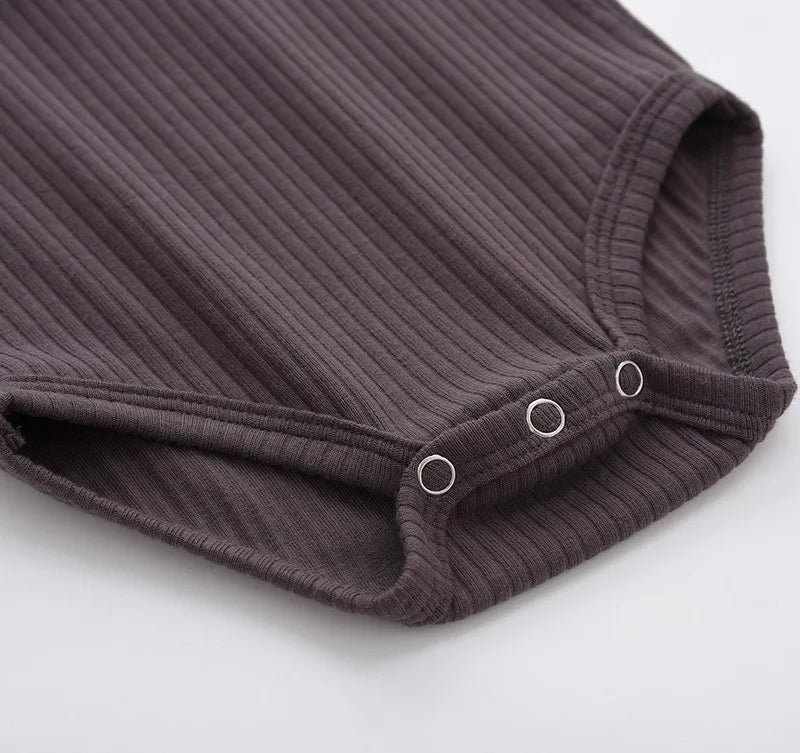 Ribbed Baby Boy Short Sleeve Romper - Soft Cotton Stretch Henley Jumpsuit (0-24M)