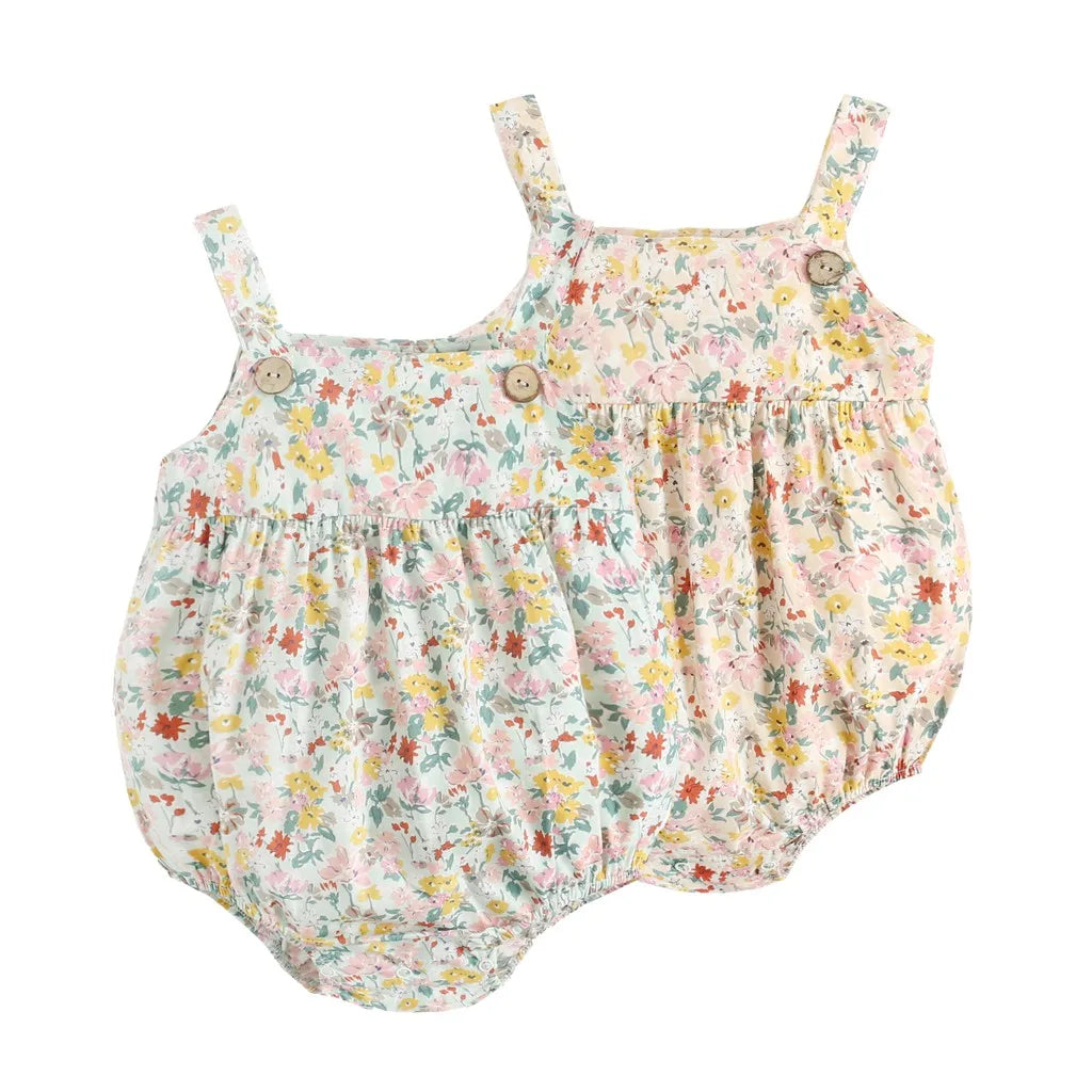 Infant & Toddler Floral Cotton Romper - Sleeveless Vintage Boho Sunsuit Bodysuit (0-3T)