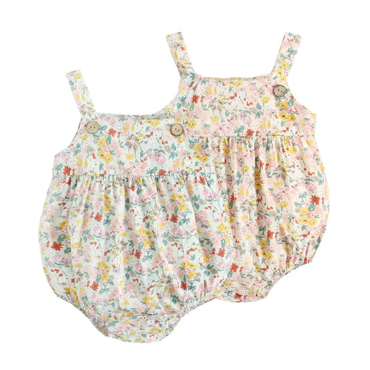 Infant & Toddler Floral Cotton Romper - Sleeveless Vintage Boho Sunsuit Bodysuit (0-3T)