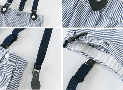 Baby & Toddler Boys' 2-Piece Summer Gentleman Suit - White Cotton Shirt & Striped Suspender Shorts Set (12M-6Y)
