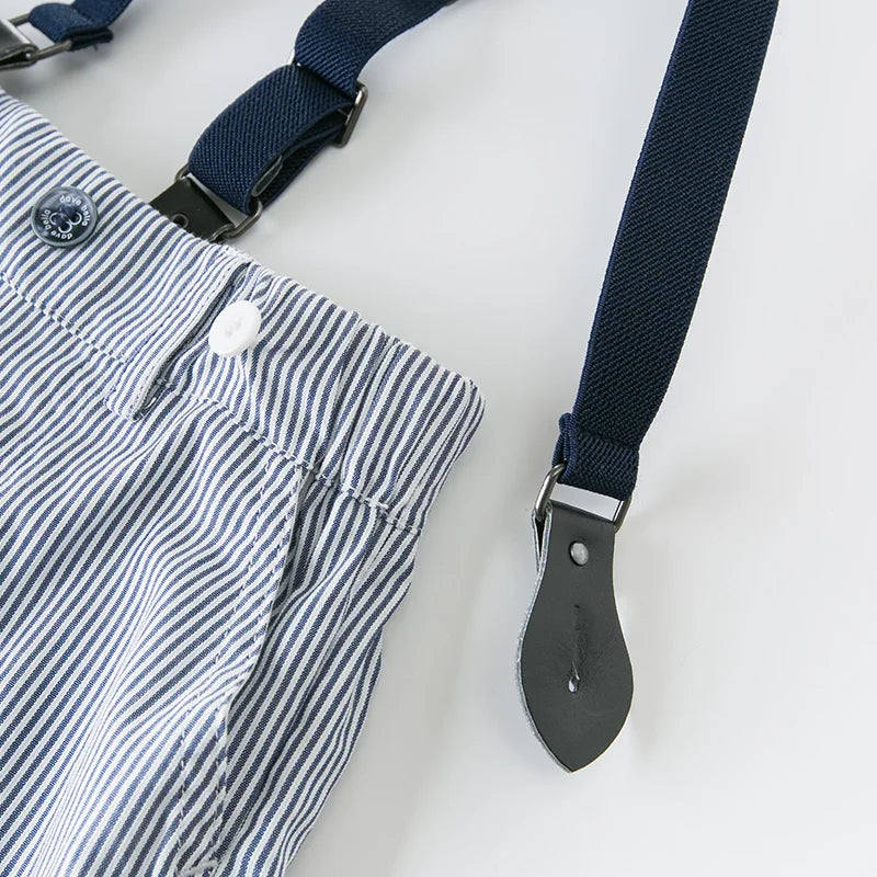 Baby & Toddler Boys' 2-Piece Summer Gentleman Suit - White Cotton Shirt & Striped Suspender Shorts Set (12M-6Y)