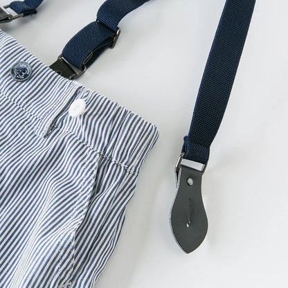 Baby & Toddler Boys' 2-Piece Summer Gentleman Suit - White Cotton Shirt & Striped Suspender Shorts Set (12M-6Y)
