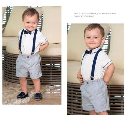 Baby & Toddler Boys' 2-Piece Summer Gentleman Suit - White Cotton Shirt & Striped Suspender Shorts Set (12M-6Y)