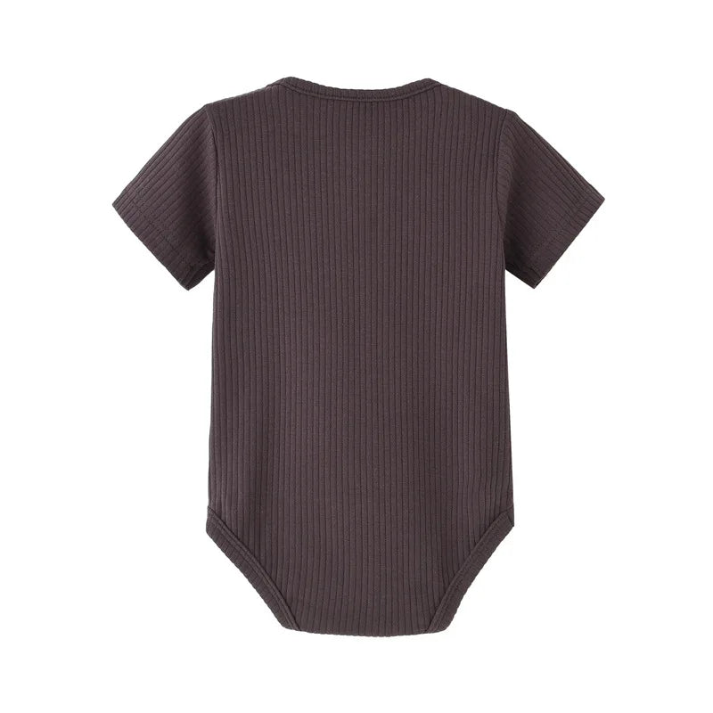 Ribbed Baby Boy Short Sleeve Romper - Soft Cotton Stretch Henley Jumpsuit (0-24M)