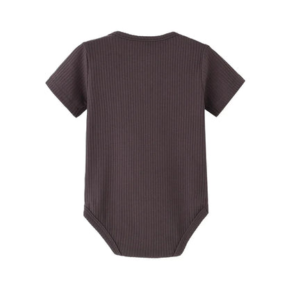 Ribbed Baby Boy Short Sleeve Romper - Soft Cotton Stretch Henley Jumpsuit (0-24M)