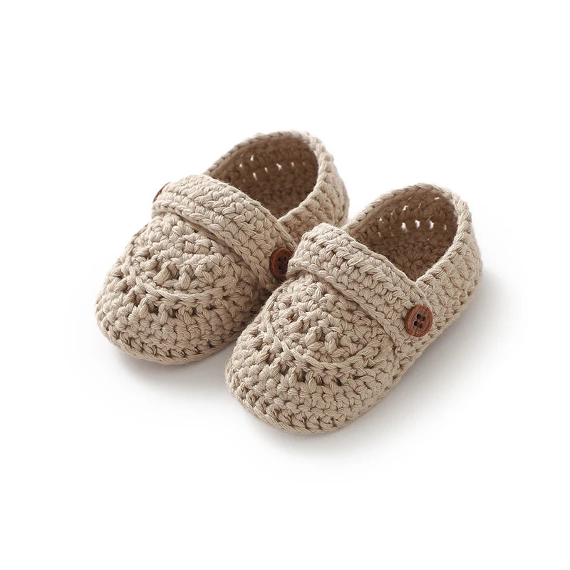Heirloom Button Strap Knit Baby Booties (0-18M)