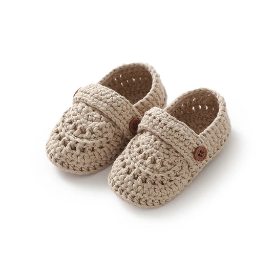 Heirloom Button Strap Knit Baby Booties (0-12M)