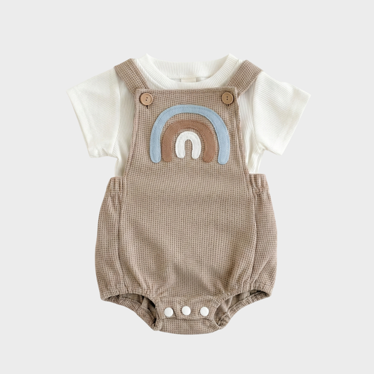 Infant Rainbow Appliqué Waffle Romper Set with Criss-Cross Back & Snap Bottoms (1-18M)