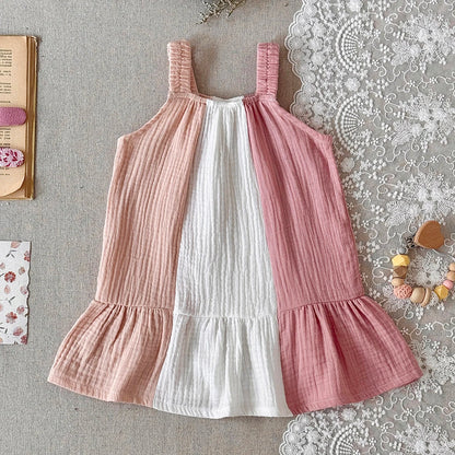 Baby & Toddler Girl 100% Cotton Muslin Tiered Sundress – Sleeveless Pastel Colorblock Boho Summer A-Line Dress (6M-3T)