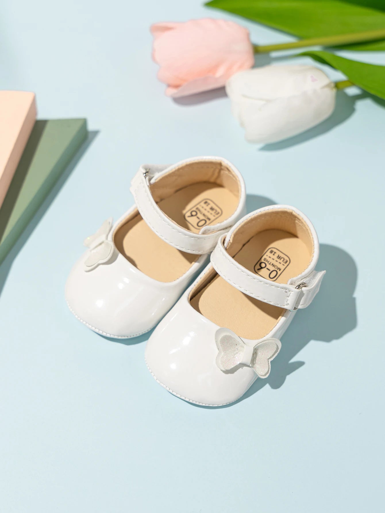 Patent Baby Girl Butterfly Mary Janes: Non-Slip Soft Sole (0-18M)