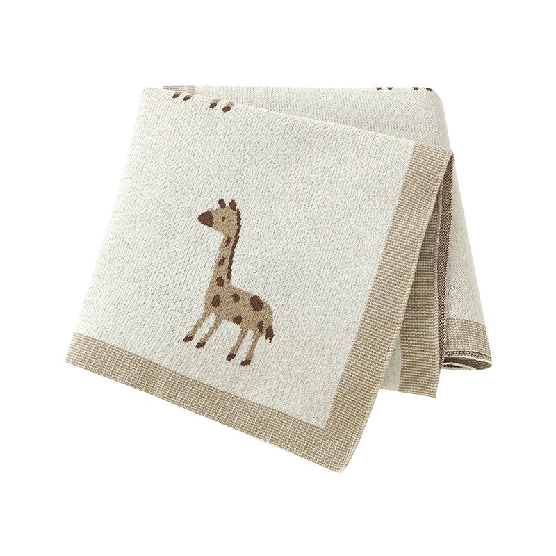 Giraffe Cotton Knit Baby Blanket - Newborn Swaddle & Stroller Cover, 39x31 in