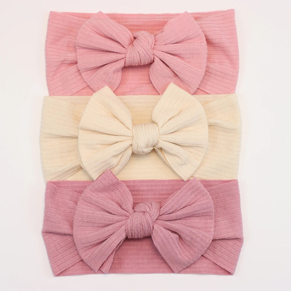 3-Pack Baby Nylon Headbands - Soft Cable Knit Stretchy Bows for Infants & Toddlers (0-3T)
