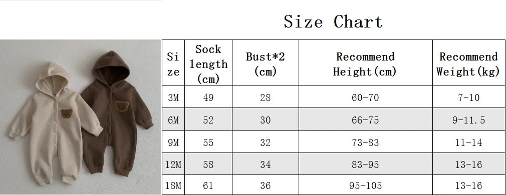 Cozy Bear Hooded Romper – Warm Cotton Blend Jumpsuit (0-18M)