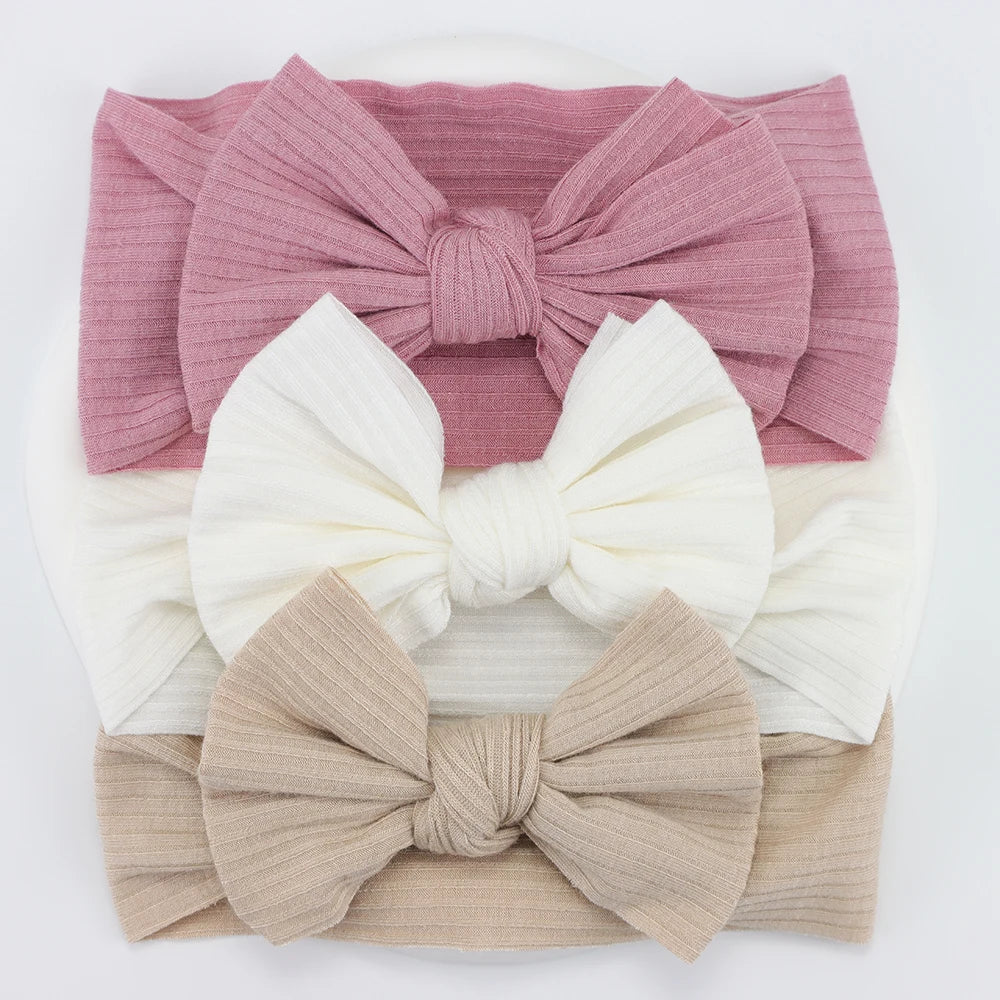 3-Pack Baby Nylon Headbands - Soft Cable Knit Stretchy Bows for Infants & Toddlers (0-3T)