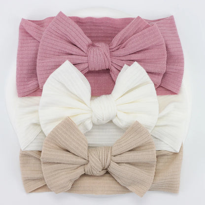 3-Pack Baby Nylon Headbands - Soft Cable Knit Stretchy Bows for Infants & Toddlers (0-3T)