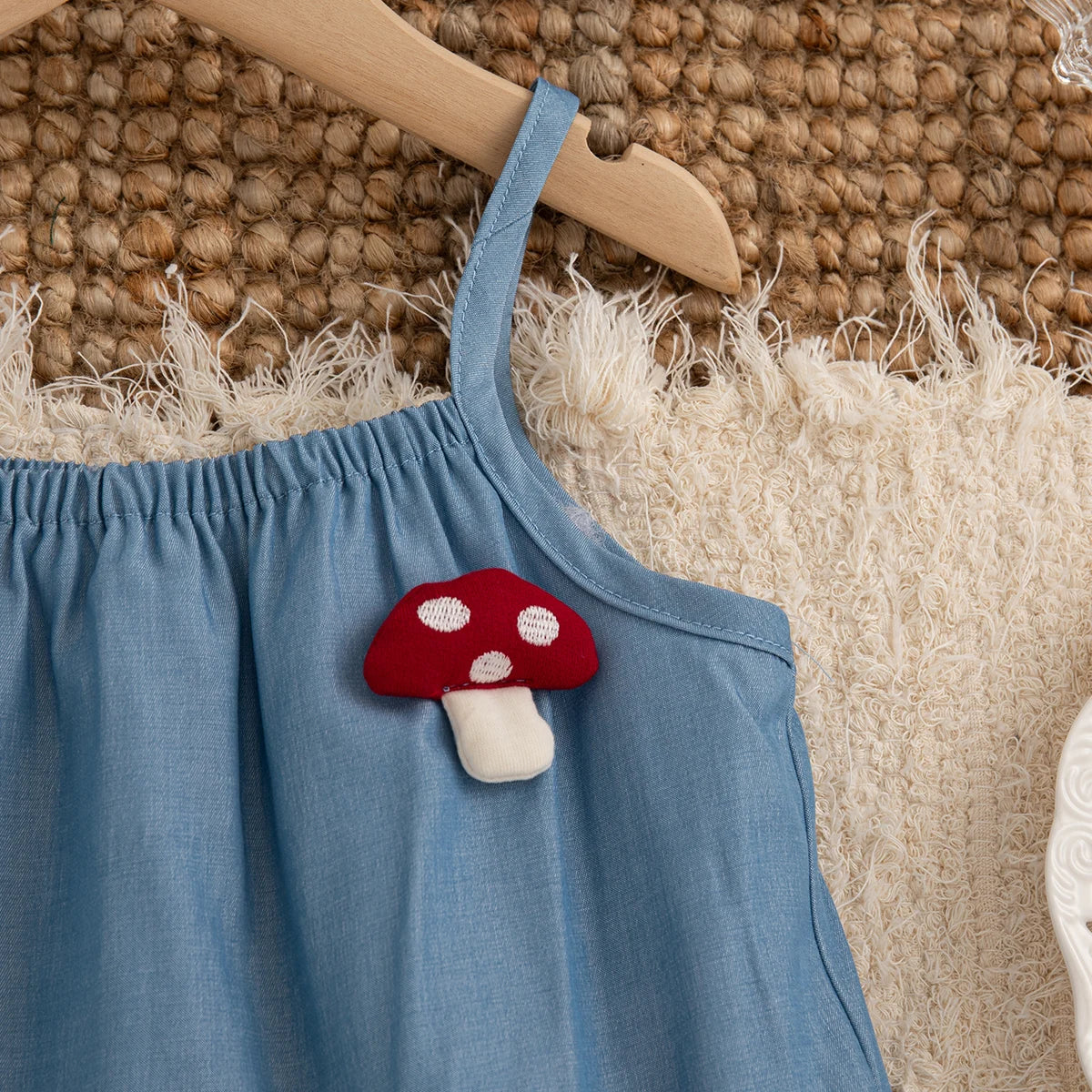 Baby & Toddler Girl 2-Piece Mushroom Cotton Set - Blue Ruffle Tank & Shorts (9M-4T)