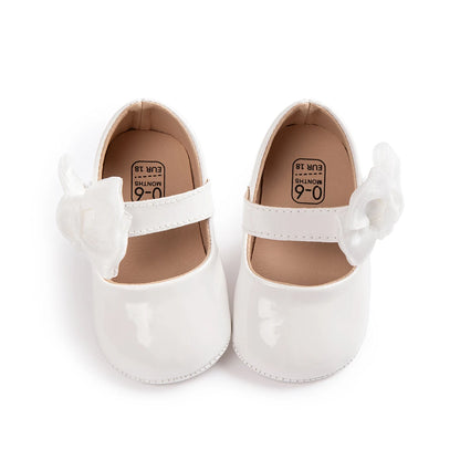 Baby Girl Mary Janes – PU Leather Bowknot First Walker Shoes, Non-Slip Rubber Sole Princess Wedding Flats (0-18M)