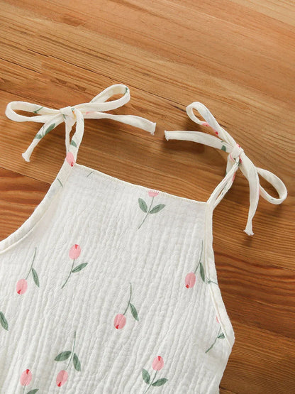 Baby Girl Muslin Cotton Romper & Sun Hat Set - Floral 2-Piece Summer Bodysuit (3-18M)