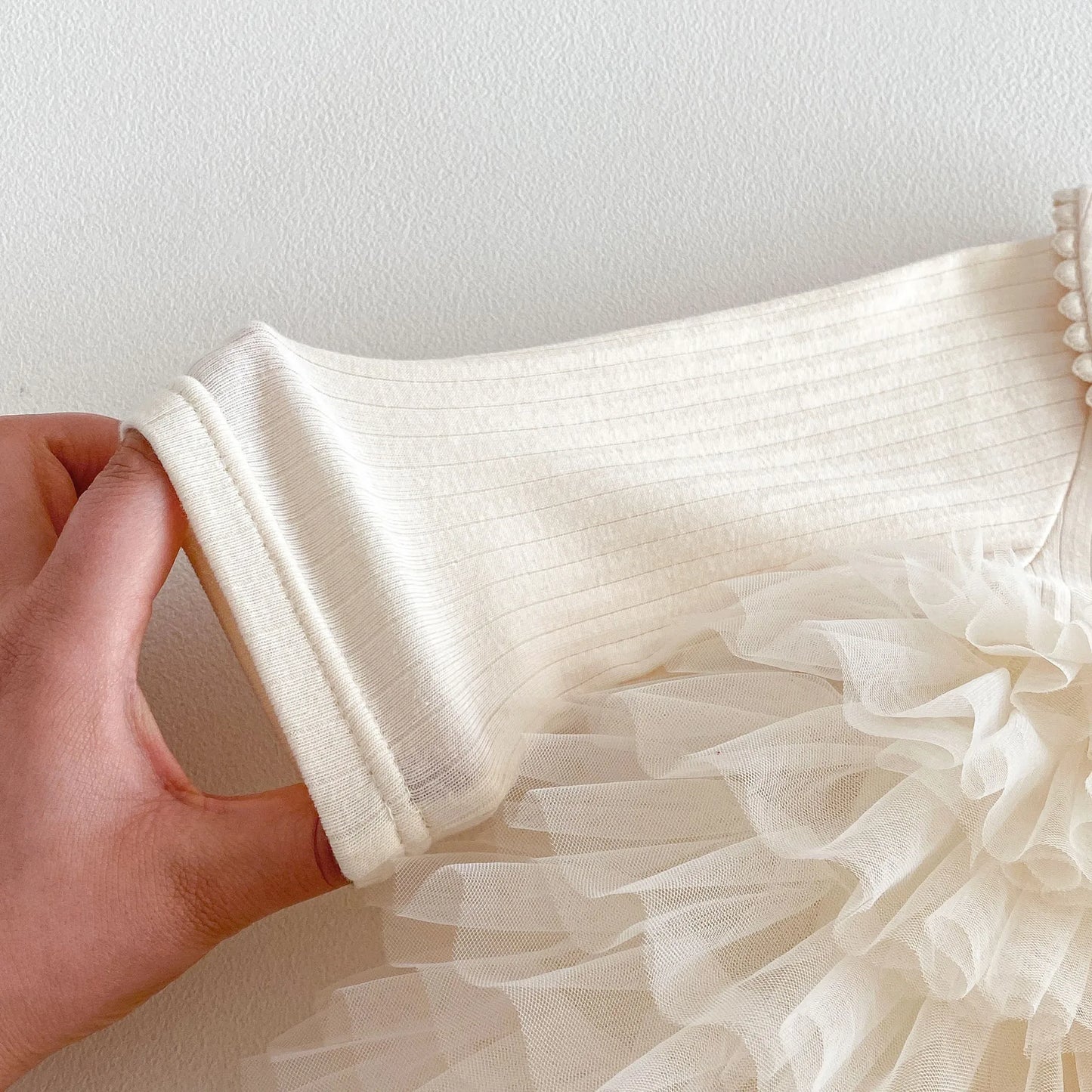 Baby Girl Princess Tulle Dress Bodysuit - Cream Peter Pan Collar Romper with Gold Crown (3-24M)