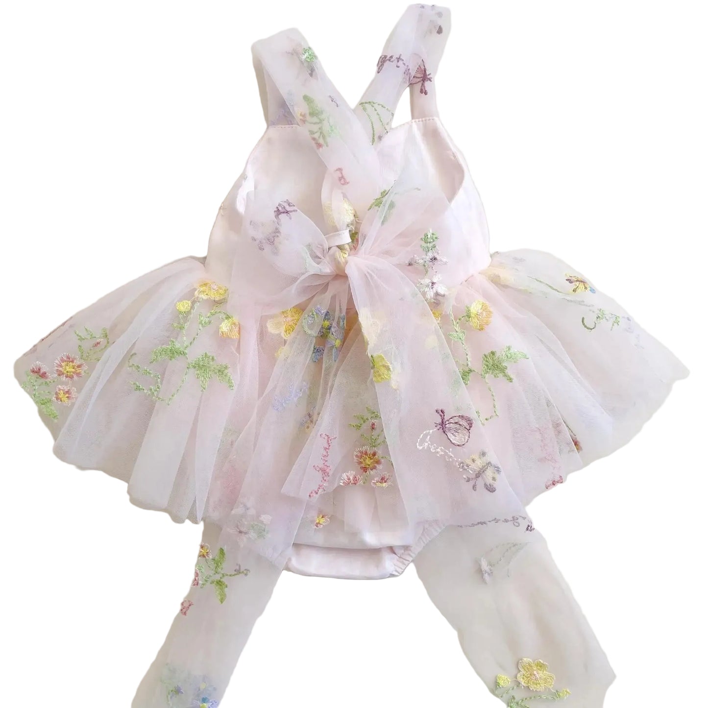 Baby Girl Fairy Tulle Tutu Romper Dress with Floral Embroidery