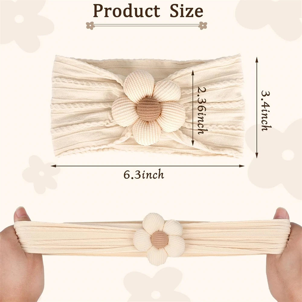 3-Pack Baby Girl Floral Nylon Headbands - Soft Cable Knit Stretch Hair Bands for Newborns & Toddlers