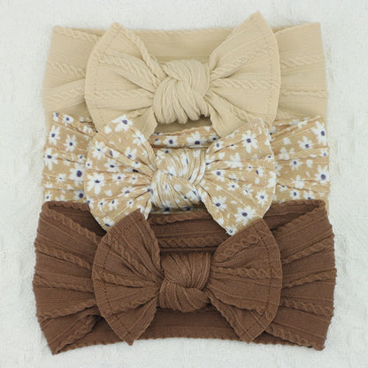 3-Pack Baby Nylon Headbands - Soft Cable Knit Stretchy Bows for Infants & Toddlers (0-3T)