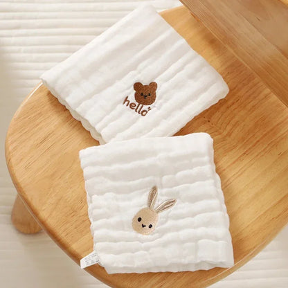 6-Layer Combed Cotton Muslin Washcloths – Ultra Soft & Embroidered (12" x 12")