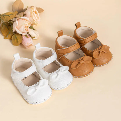 Baby Girl Mary Jane Bowknot Shoes - Non-Slip Soft Sole First Walkers (0-18M)