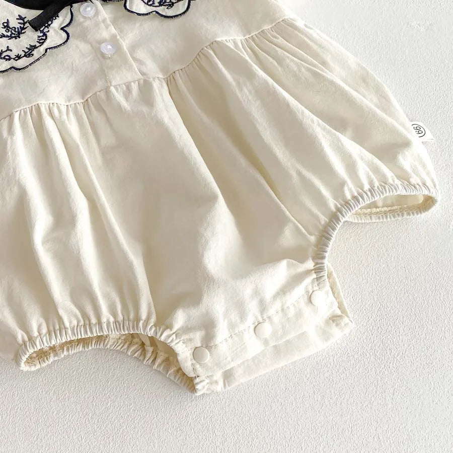 Baby Girl Embroidered Cotton Vintage-Style Summer Bubble Romper (3-24 Months)