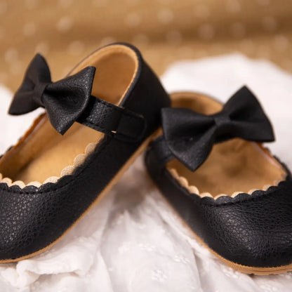 Baby Girl Mary Jane Dress Shoes - Non-Slip Rubber Sole Bowknot First Walkers (0-18M)