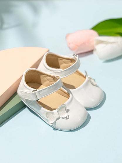 Patent Baby Girl Butterfly Mary Janes: Non-Slip Soft Sole (0-18M)