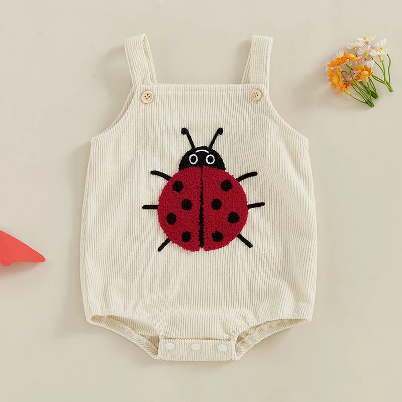 Sleeveless Baby Romper - Textured Corduroy Embroidery Bodysuit -Nature Collection (0-18M)