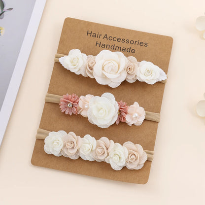 3-Pack Baby Girl Floral Headbands | Soft Nylon Elastic Flower Hair Bows for Infants & Toddlers (3M-8Y)