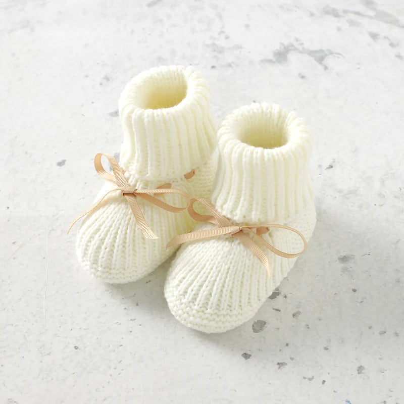 Ribbon-Tie Knit Baby Booties (0-18M)
