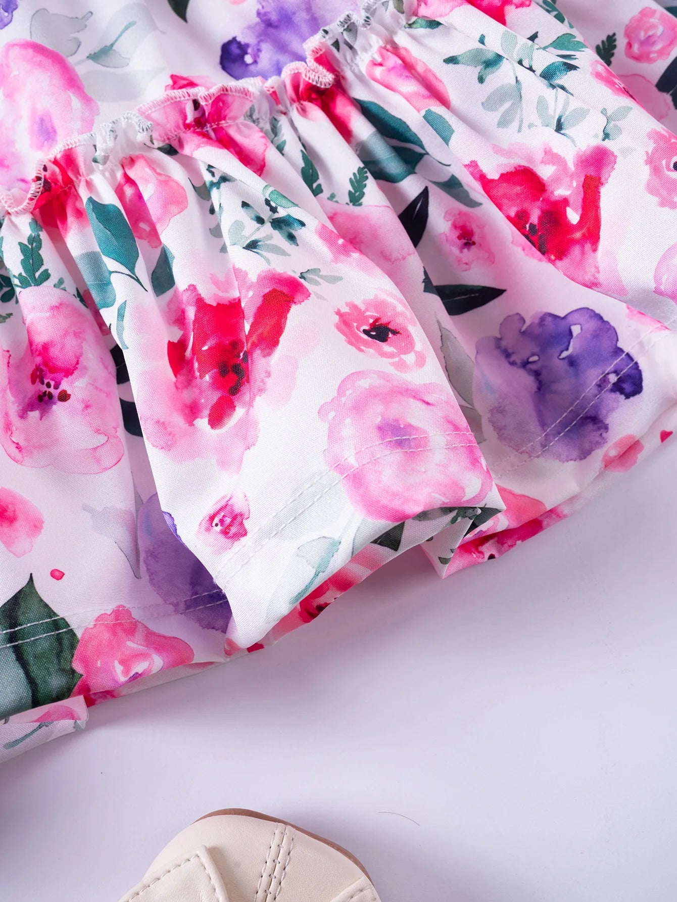 Girls Floral Summer Dress with Ruffled Sleeves & Smocked Waist (2T-6T)