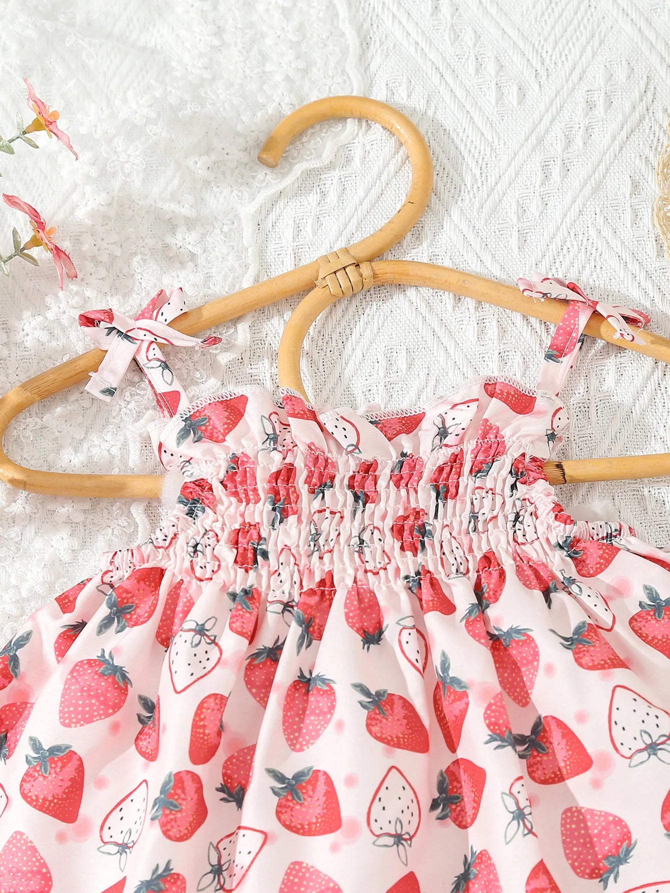 Baby & Toddler Girl Strawberry Print Cotton Outfit - 2Pc Smocked Top & Ruffle Bloomer Set (6M-3T)