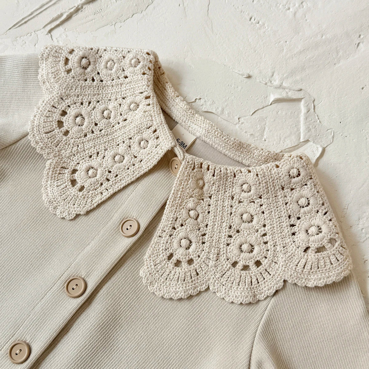 Toddler Girls Ribbed Knit Cardigan & Flare Pants Set with Crochet Lace Collar – 2-Piece Spring Outfit (6M-3T)
