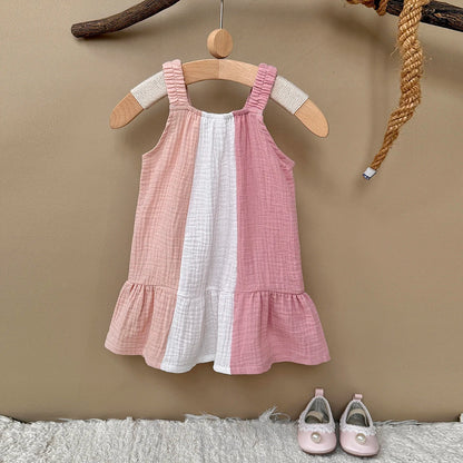Baby & Toddler Girl 100% Cotton Muslin Tiered Sundress – Sleeveless Pastel Colorblock Boho Summer A-Line Dress (6M-3T)