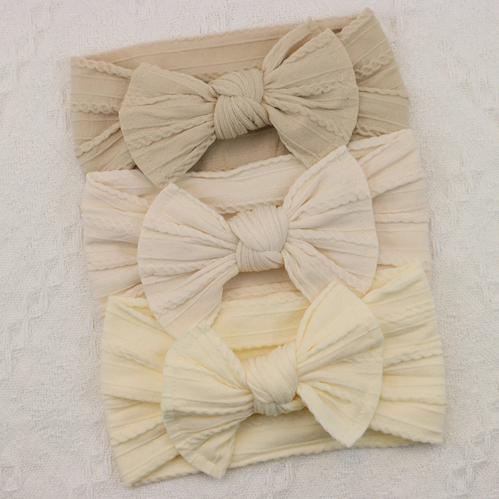 3-Pack Baby Nylon Headbands - Soft Cable Knit Stretchy Bows for Infants & Toddlers (0-3T)
