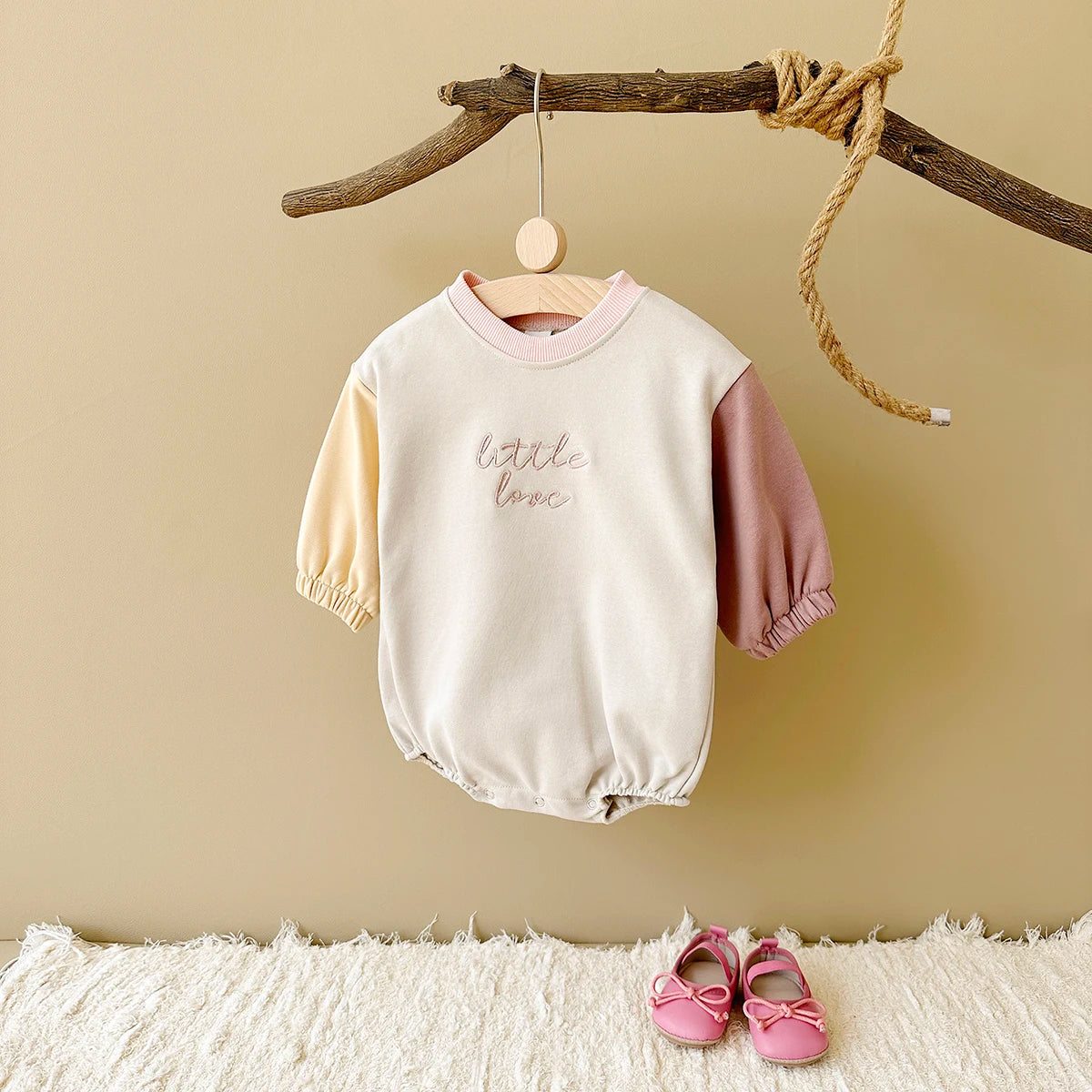 Little Love Embroidered Baby Girl Bubble Romper - Soft Pastel Sweatshirt Bodysuit (1-18M)