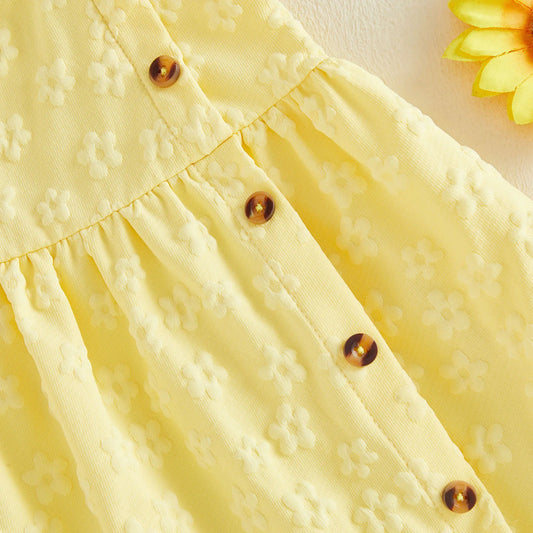 Baby Girl Floral Embossed Princess Summer Dress – Sleeveless Ruffle Sun Dress with Matching Headband (6M - 3T)