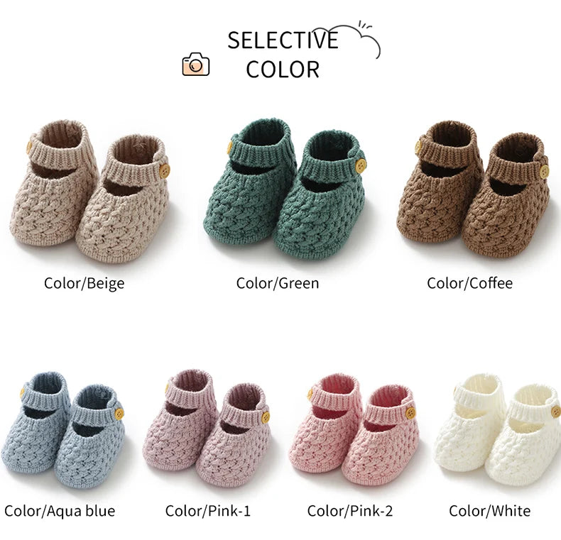 Soft Knit Mary Jane Baby Booties - Infant Pre-Walker Shoes (0-18M)