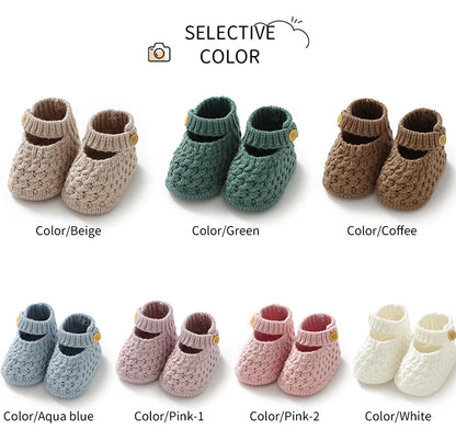 Soft Knit Mary Jane Baby Booties - Infant Pre-Walker Shoes (0-18M)