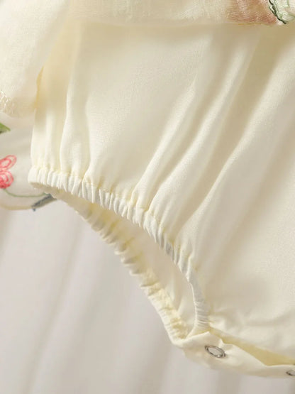Baby Girl Floral Embroidery Summer Romper Dress - Sleeveless Cotton Bodysuit (3-24M)