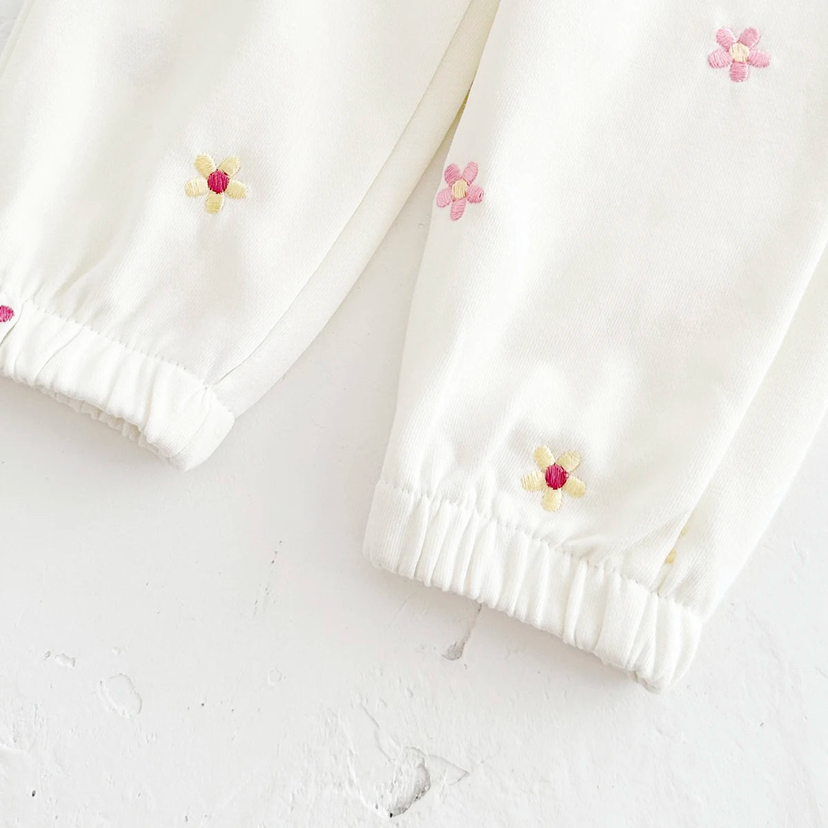 Baby Girls Floral Embroidered Outfit - Cotton Sweatshirt & Pants Set (6M-3T)