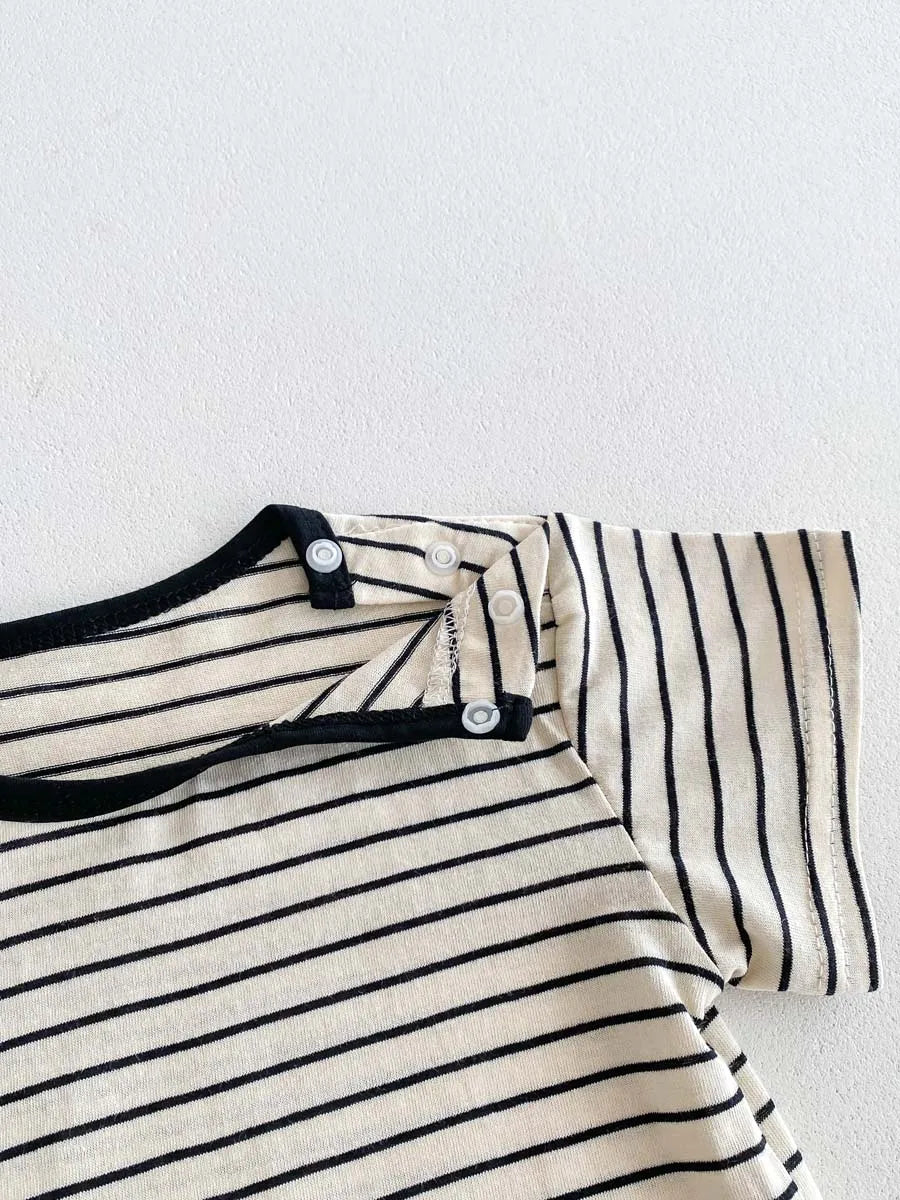 2-Piece Baby Boy Summer Set - Striped Short Sleeve Top & Cotton Blend Overall Jumpsuit (0-24M)