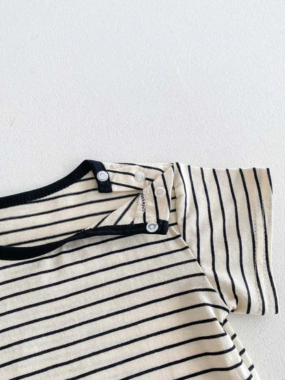 2-Piece Baby Boy Summer Set - Striped Short Sleeve Top & Cotton Blend Overall Jumpsuit (0-24M)