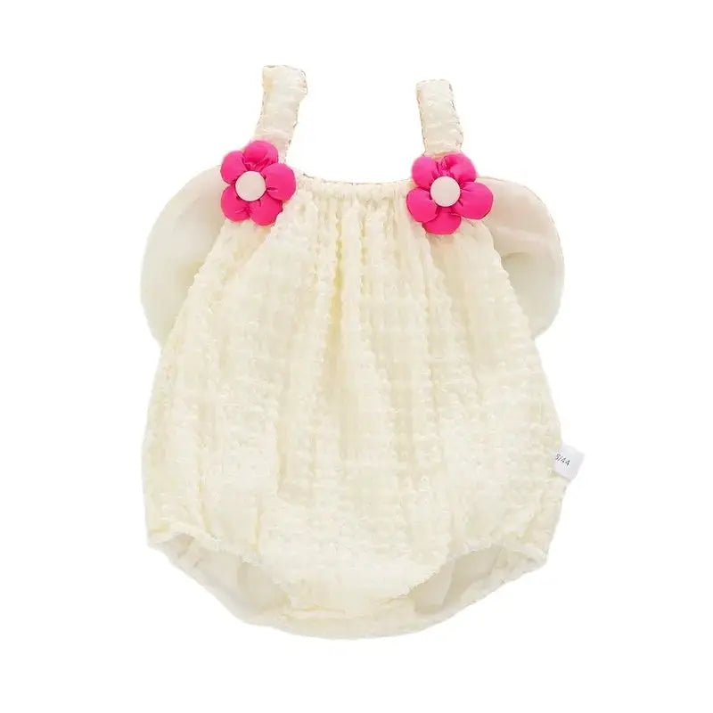 Baby Girl Butterfly Wing Summer Romper - Korean Style Floral Sleeveless Bodysuit (0-24M)