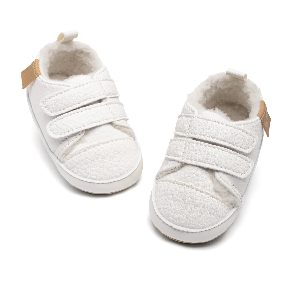 Infant White Fleece-Lined Soft Sole Sneakers - First Walkers (0-18M)