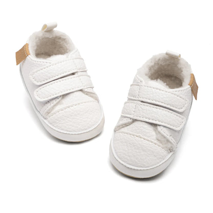 Infant White Fleece-Lined Soft Sole Sneakers - First Walkers (0-18M)